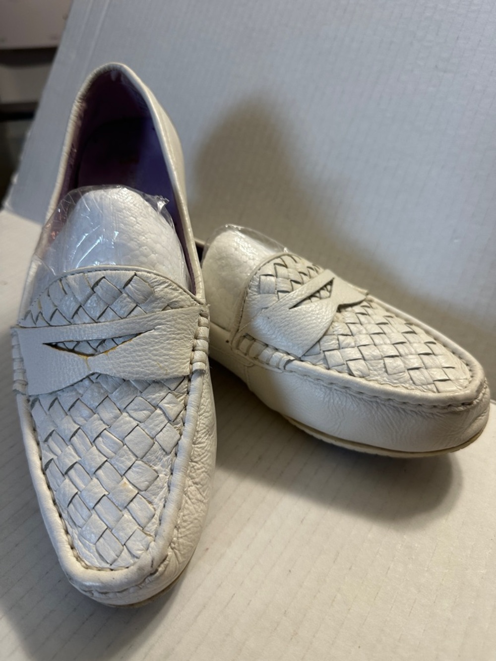 White Mountain Men's White Woven Leather Slip-On Loafers